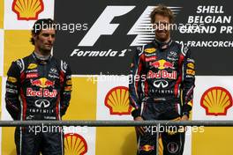 28.08.2011 Spa Francorchamps, Belgium,  Mark Webber (AUS), Red Bull Racing and Sebastian Vettel (GER), Red Bull Racing  - Formula 1 World Championship, Rd 12, Belgian Grand Prix, Sunday Podium