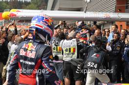 28.08.2011 Spa Francorchamps, Belgium,  Mark Webber (AUS), Red Bull Racing and Sebastian Vettel (GER), Red Bull Racing - Formula 1 World Championship, Rd 12, Belgian Grand Prix, Sunday Podium