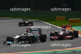 28.08.2011 Spa Francorchamps, Belgium,  Nico Rosberg (GER), Mercedes GP and Jenson Button (GBR), McLaren Mercedes  - Formula 1 World Championship, Rd 12, Belgian Grand Prix, Sunday Race