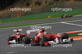 28.08.2011 Spa Francorchamps, Belgium,  Felipe Massa (BRA), Scuderia Ferrari leads Fernando Alonso (ESP), Scuderia Ferrari - Formula 1 World Championship, Rd 12, Belgian Grand Prix, Sunday Race