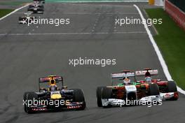 28.08.2011 Spa Francorchamps, Belgium, Mark Webber (AUS), Red Bull Racing, Adrian Sutil (GER), Force India and Fernando Alonso (ESP), Scuderia Ferrari  - Formula 1 World Championship, Rd 12, Belgian Grand Prix, Sunday Race
