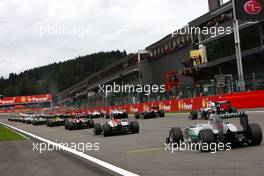 28.08.2011 Spa Francorchamps, Belgium,  Start of the race, Michael Schumacher (GER), Mercedes GP  - Formula 1 World Championship, Rd 12, Belgian Grand Prix, Sunday Race