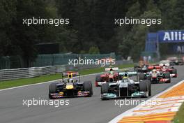 28.08.2011 Spa Francorchamps, Belgium, Start of the race, Nico Rosberg (GER), Mercedes GP  - Formula 1 World Championship, Rd 12, Belgian Grand Prix, Sunday Race