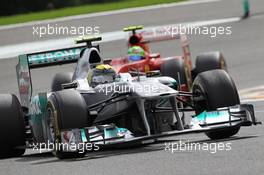 28.08.2011 Spa Francorchamps, Belgium,  Nico Rosberg (GER), Mercedes GP Petronas F1 Team leads Felipe Massa (BRA), Scuderia Ferrari - Formula 1 World Championship, Rd 12, Belgian Grand Prix, Sunday Race