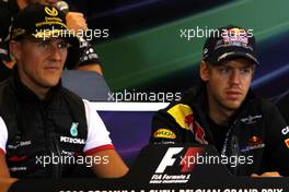 25.08.2011 Spa Francorchamps, Belgium,  Press conference, Sebastian Vettel (GER), Red Bull Racing and Michael Schumacher (GER), Mercedes GP  - Formula 1 World Championship, Rd 12, Belgian Grand Prix, Thursday