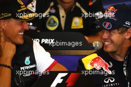 25.08.2011 Spa Francorchamps, Belgium,  Press conference, Michael Schumacher (GER), Mercedes GP and Sebastian Vettel (GER), Red Bull Racing  - Formula 1 World Championship, Rd 12, Belgian Grand Prix, Thursday