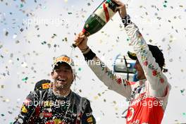 27.11.2011 Interlargos, Brazil,  Mark Webber (AUS), Red Bull Racing and Jenson Button (GBR), McLaren Mercedes  - Formula 1 World Championship, Rd 19, Brazilian Grand Prix, Sunday Podium
