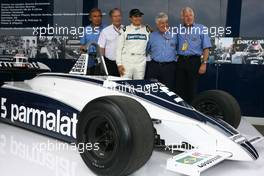 27.11.2011 Interlargos, Brazil,  Nelson Piquet (BRA) drives the Brabham BT49, Herbie Blash (GBR), Charlie Whiting (GBR) - Formula 1 World Championship, Rd 19, Brazilian Grand Prix, Sunday