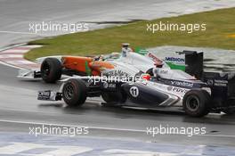 12.06.2011 Montreal, Canada, Rubens Barrichello(BRA) AT&T Williams , Adian Sutil  (DEU) Force India F1 Team - Formula 1 World Championship, Rd 7, Canadian Grand Prix, Sunday Race