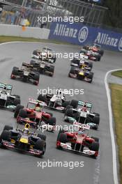 12.06.2011 Montreal, Canada, Sebastian Vettel (DEU) Red Bull Racing, Fernando Alonso  (ESP) Scuderia Ferrari, Felipe Massa  (BRA) Scuderia Ferrari - Formula 1 World Championship, Rd 7, Canadian Grand Prix, Sunday Race