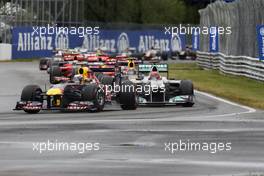 12.06.2011 Montreal, Canada, Sebastian Vettel (DEU) Red Bull Racing, Micheal Schumacher (DEU) Mercedes GP Petronas F1 Team  - Formula 1 World Championship, Rd 7, Canadian Grand Prix, Sunday Race