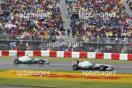 12.06.2011 Montreal, Canada,  Nico Rosberg (GER), Mercedes GP Petronas F1 Team leads Michael Schumacher (GER), Mercedes GP Petronas F1 Team - Formula 1 World Championship, Rd 07, Canadian Grand Prix, Sunday Race