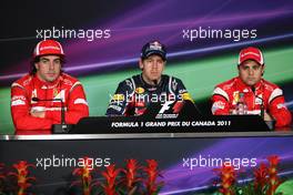 11.06.2011 Montreal, Canada, Fernando Alonso  (ESP) Scuderia Ferrari, Sebastian Vettel (DEU) Red Bull Racing, Felipe Massa  (BRA) Scuderia Ferrari - Formula 1 World Championship, Rd 7, Canadian Grand Prix, Saturday Press Conference