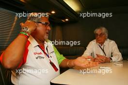 08.05.2010 Barcelona, Spain,  Bernie Ecclestone (GBR) and Vijay Mallya (IND) Force India F1 Team Owner interview - Formula 1 World Championship, Rd 5, Spanish Grand Prix, Saturday