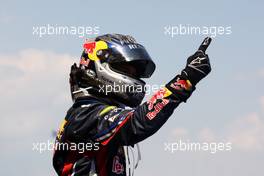 22.05.2011 Barcelona, Spain,  Sebastian Vettel (GER), Red Bull Racing, celebrates victory in parc ferme - Formula 1 World Championship, Rd 05, Spainish Grand Prix, Sunday Podium