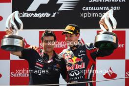 22.05.2011 Barcelona, Spain,  1st place Sebastian Vettel (GER), Red Bull Racing with Peter Prodromou (GBR) Red Bull Racing Head of Aerodynamics - Formula 1 World Championship, Rd 05, Spainish Grand Prix, Sunday Podium