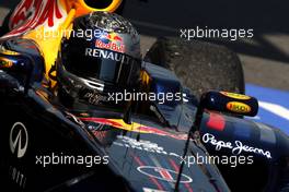 22.05.2011 Barcelona, Spain,  Sebastian Vettel (GER), Red Bull Racing, celebrates victory in parc ferme - Formula 1 World Championship, Rd 05, Spainish Grand Prix, Sunday Podium