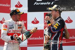 22.05.2011 Barcelona, Spain,  Lewis Hamilton (GBR), McLaren Mercedes and Sebastian Vettel (GER), Red Bull Racing - Formula 1 World Championship, Rd 05, Spainish Grand Prix, Sunday Podium