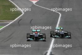 22.05.2011 Barcelona, Spain,  Michael Schumacher (GER), Mercedes GP and Nico Rosberg (GER), Mercedes GP  - Formula 1 World Championship, Rd 05, Spainish Grand Prix, Sunday Race