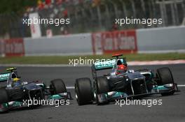 22.05.2011 Barcelona, Spain,  Nico Rosberg (GER), Mercedes GP Petronas F1 Team and Michael Schumacher (GER), Mercedes GP Petronas F1 Team - Formula 1 World Championship, Rd 05, Spainish Grand Prix, Sunday Race