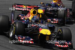 22.05.2011 Barcelona, Spain,  Sebastian Vettel (GER), Red Bull Racing leads Mark Webber (AUS), Red Bull Racing - Formula 1 World Championship, Rd 05, Spainish Grand Prix, Sunday Race