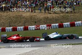 22.05.2011 Barcelona, Spain,  Nico Rosberg (GER), Mercedes GP Petronas F1 Team leads Felipe Massa (BRA), Scuderia Ferrari - Formula 1 World Championship, Rd 05, Spainish Grand Prix, Sunday Race