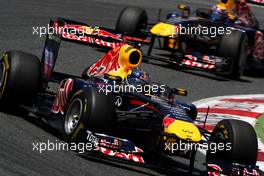 22.05.2011 Barcelona, Spain,  Sebastian Vettel (GER), Red Bull Racing leads Mark Webber (AUS), Red Bull Racing, RB7 - Formula 1 World Championship, Rd 05, Spainish Grand Prix, Sunday Race