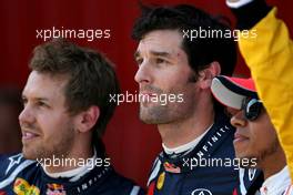 21.05.2011 Barcelona, Spain,  Sebastian Vettel (GER), Red Bull Racing, Mark Webber (AUS), Red Bull Racing and Lewis Hamilton (GBR), McLaren Mercedes  - Formula 1 World Championship, Rd 05, Spainish Grand Prix, Saturday Qualifying