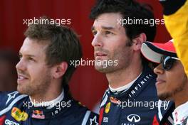 21.05.2011 Barcelona, Spain,  Sebastian Vettel (GER), Red Bull Racing, Mark Webber (AUS), Red Bull Racing and Lewis Hamilton (GBR), McLaren Mercedes  - Formula 1 World Championship, Rd 05, Spainish Grand Prix, Saturday Qualifying