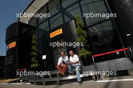 22.05.2011 Barcelona, Spain,  Eric Van De Poele (BEL), Belgium TV RTBF and Jacques Laffite (FRA), French TV TF1  - Formula 1 World Championship, Rd 05, Spainish Grand Prix, Sunday