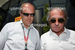 22.05.2011 Barcelona, Spain,  Eric Van De Poele (BEL), Belgium TV RTBF and Jacques Laffite (FRA), French TV TF1  - Formula 1 World Championship, Rd 05, Spainish Grand Prix, Sunday