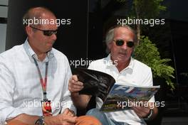 22.05.2011 Barcelona, Spain,  Eric Van De Poele (BEL), Belgium TV RTBF and Jacques Laffite (FRA), French TV TF1  - Formula 1 World Championship, Rd 05, Spainish Grand Prix, Sunday