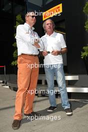 22.05.2011 Barcelona, Spain,  Eric Van De Poele (BEL), Belgium TV RTBF and Jacques Laffite (FRA), French TV TF1  - Formula 1 World Championship, Rd 05, Spainish Grand Prix, Sunday