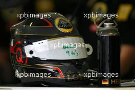 24.06.2011 Valencia, Spain,  Helmet of Nick Heidfeld (GER), Lotus Renault F1 Team  - Formula 1 World Championship, Rd 08, European Grand Prix, Friday Practice