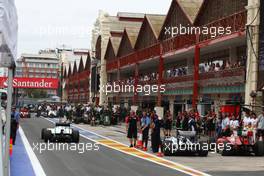 24.06.2011 Valencia, Spain,  The pit lane - Formula 1 World Championship, Rd 08, European Grand Prix, Friday Practice
