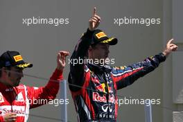 26.06.2011 Valencia, Spain,  Sebastian Vettel (GER), Red Bull Racing and Fernando Alonso (ESP), Scuderia Ferrari  - Formula 1 World Championship, Rd 08, European Grand Prix, Sunday Podium