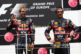 26.06.2011 Valencia, Spain,  Sebastian Vettel (GER), Red Bull Racing and Mark Webber (AUS), Red Bull Racing - Formula 1 World Championship, Rd 08, European Grand Prix, Sunday Podium