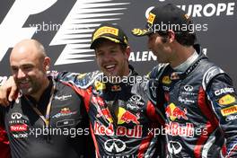 26.06.2011 Valencia, Spain,  Sebastian Vettel (GER), Red Bull Racing wins the race, Mark Webber (AUS), Red Bull Racing  - Formula 1 World Championship, Rd 08, European Grand Prix, Sunday Podium