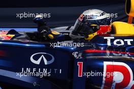 26.06.2011 Valencia, Spain,  Sebastian Vettel (GER), Red Bull Racing, celebrates his win in parc ferme - Formula 1 World Championship, Rd 08, European Grand Prix, Sunday Podium