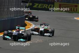 26.06.2011 Valencia, Spain,  Michael Schumacher (GER), Mercedes GP after his contact with Vitaly Petrov (RUS), Lotus Renalut F1 Team, accident  - Formula 1 World Championship, Rd 08, European Grand Prix, Sunday Race