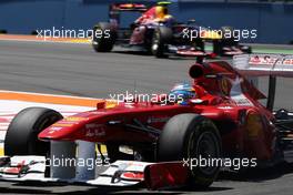 26.06.2011 Valencia, Spain,  Fernando Alonso (ESP), Scuderia Ferrari leads Mark Webber (AUS), Red Bull Racing - Formula 1 World Championship, Rd 08, European Grand Prix, Sunday Race