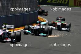 26.06.2011 Valencia, Spain,  Michael Schumacher (GER), Mercedes GP after his contact with Vitaly Petrov (RUS), Lotus Renalut F1 Team, accident  - Formula 1 World Championship, Rd 08, European Grand Prix, Sunday Race