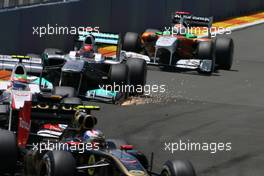 26.06.2011 Valencia, Spain,  Michael Schumacher (GER), Mercedes GP after his contact with Vitaly Petrov (RUS), Lotus Renalut F1 Team, accident  - Formula 1 World Championship, Rd 08, European Grand Prix, Sunday Race