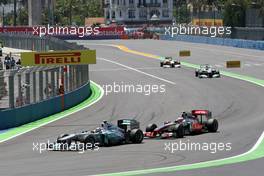 26.06.2011 Valencia, Spain,  Nico Rosberg (GER), Mercedes GP Petronas F1 Team leads Jenson Button (GBR), McLaren Mercedes - Formula 1 World Championship, Rd 08, European Grand Prix, Sunday Race