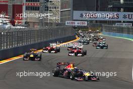 26.06.2011 Valencia, Spain,  Start of the race, Sebastian Vettel (GER), Red Bull Racing  - Formula 1 World Championship, Rd 08, European Grand Prix, Sunday Race