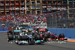 26.06.2011 Valencia, Spain,  Nico Rosberg (GER), Mercedes GP and Jenson Button (GBR), McLaren Mercedes  - Formula 1 World Championship, Rd 08, European Grand Prix, Sunday Race
