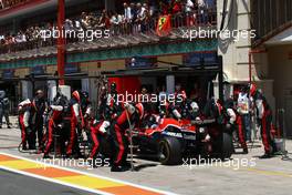 26.06.2011 Valencia, Spain,  Timo Glock (GER), Marussia Virgin Racing pit stop - Formula 1 World Championship, Rd 08, European Grand Prix, Sunday Race