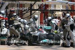26.06.2011 Valencia, Spain,  Michael Schumacher (GER), Mercedes GP Petronas F1 Team pit stop - Formula 1 World Championship, Rd 08, European Grand Prix, Sunday Race