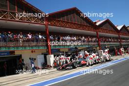 26.06.2011 Valencia, Spain,  Lewis Hamilton (GBR), McLaren Mercedes pit stop - Formula 1 World Championship, Rd 08, European Grand Prix, Sunday Race