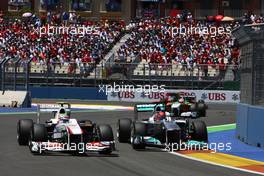 26.06.2011 Valencia, Spain,  Sergio Perez (MEX), Sauber F1 Team and Michael Schumacher (GER), Mercedes GP  - Formula 1 World Championship, Rd 08, European Grand Prix, Sunday Race